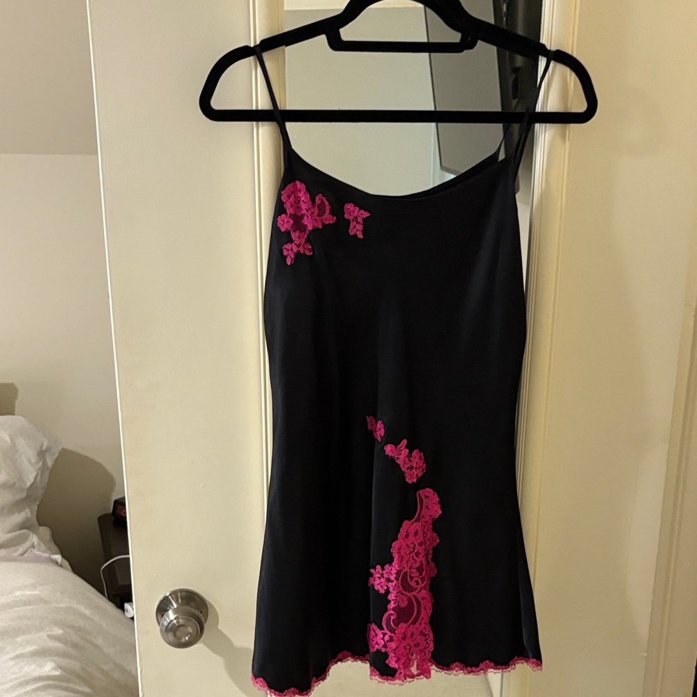 Victoria's Secret Black and Pink Lace Chemise